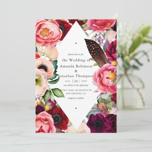 Boho Floral Wedding Kaart (Staand voorkant)