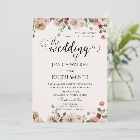 Boho Floral Wedding Kaart (Staand voorkant)