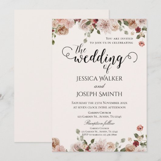 Boho Floral Wedding Kaart (Voorkant / Achterkant)