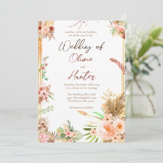 Boho Floral Wedding Kaart (Staand voorkant)