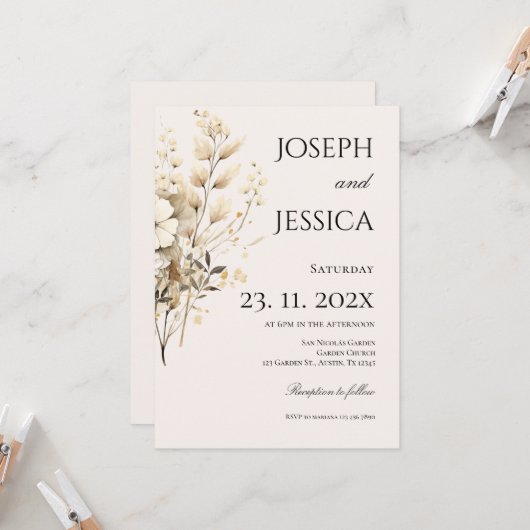 Boho Floral Wedding Kaart (Voorkant / Achterkant in situ)