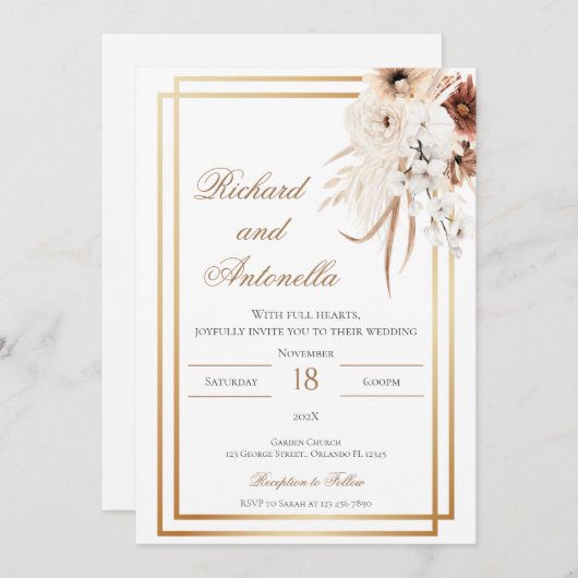 Boho Floral Wedding Kaart (Voorkant / Achterkant)