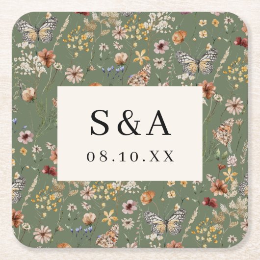 Boho Floral Wedding Kartonnen Onderzetters (Voorkant)