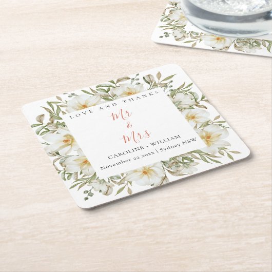 Boho Floral Wedding Kartonnen Onderzetters (Schuin)