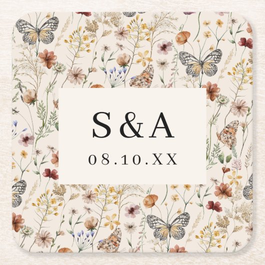 Boho Floral Wedding Kartonnen Onderzetters (Voorkant)