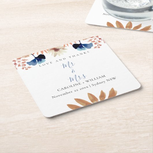 Boho Floral Wedding Kartonnen Onderzetters (Schuin)