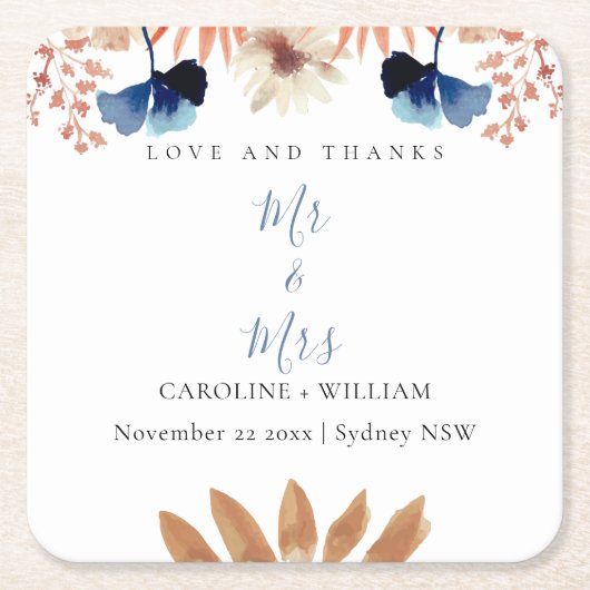 Boho Floral Wedding Kartonnen Onderzetters (Voorkant)