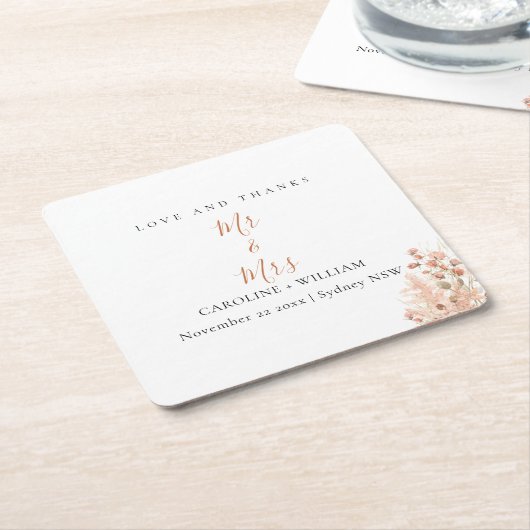 Boho Floral Wedding Kartonnen Onderzetters (Schuin)