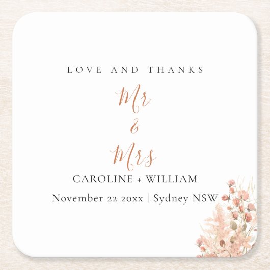 Boho Floral Wedding Kartonnen Onderzetters (Voorkant)