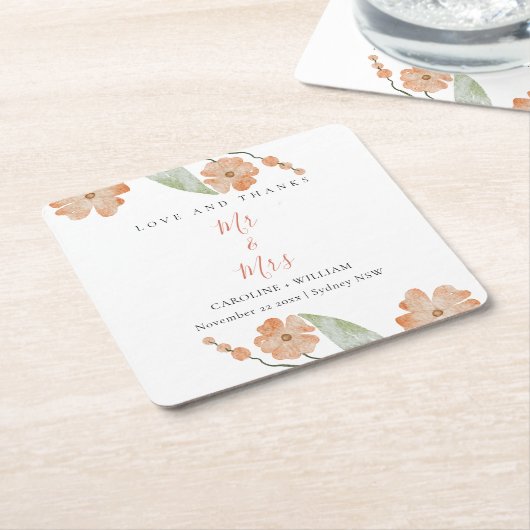 Boho Floral Wedding Kartonnen Onderzetters (Schuin)