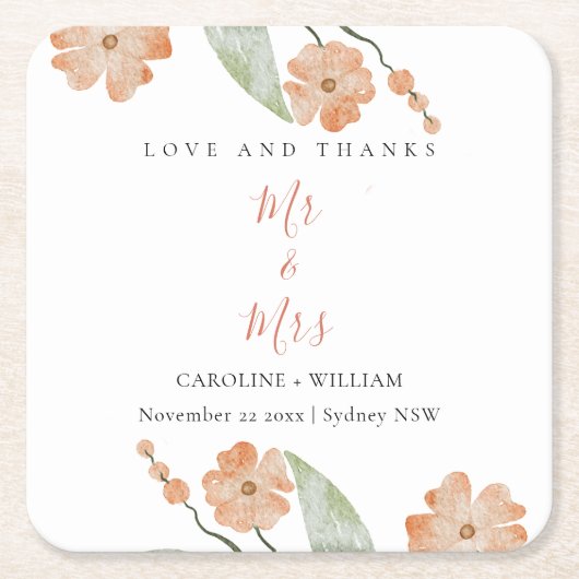 Boho Floral Wedding Kartonnen Onderzetters (Voorkant)