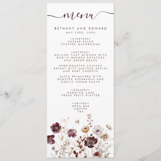 Boho Floral Wedding Menu (Voorkant)