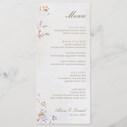 Boho Floral Wedding Menu Kaart (Voorkant)
