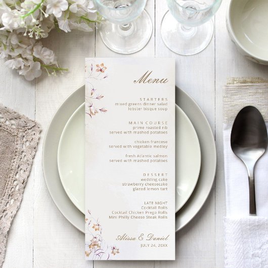 Boho Floral Wedding Menu Kaart