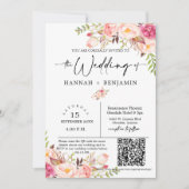 Boho Floral Wedding Minimal Script QR Code Foto Kaart (Voorkant)