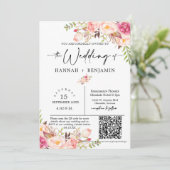 Boho Floral Wedding Minimal Script QR Code Foto Kaart (Staand voorkant)
