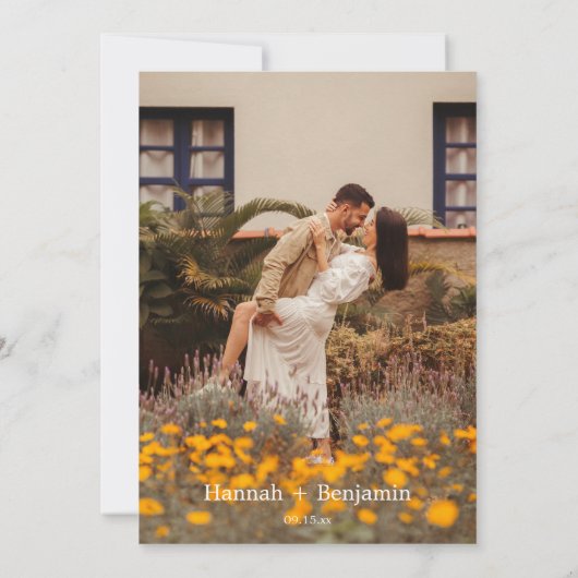 Boho Floral Wedding Minimal Script QR Code Foto Kaart (Achterkant)