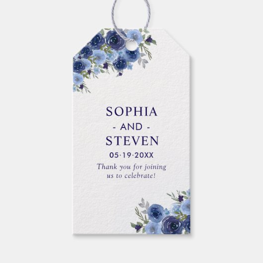 Boho Floral Wedding – Navy Blue Flowers Cadeaulabel (Voorkant)