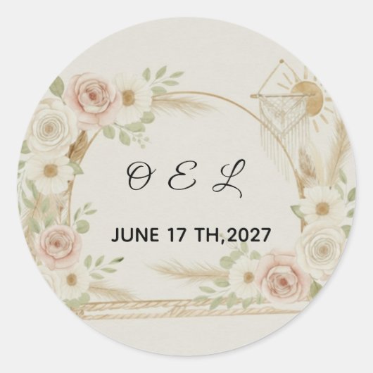 Boho Floral Wedding & Pre-Wedding Ronde Sticker (Voorkant)