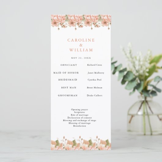 Boho Floral Wedding Programmakaart (Staand voorkant)