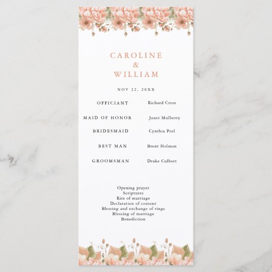 Boho Floral Wedding Programmakaart (Voorkant)