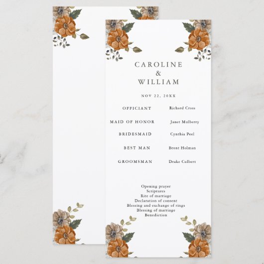 Boho Floral Wedding Programmakaart (Voorkant / Achterkant)