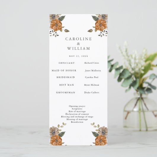 Boho Floral Wedding Programmakaart (Staand voorkant)