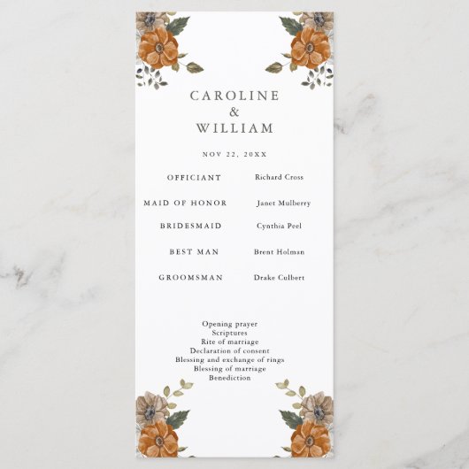 Boho Floral Wedding Programmakaart (Voorkant)