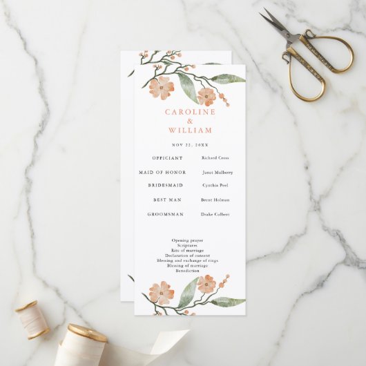 Boho Floral Wedding Programmakaart (Voorkant / Achterkant in situ)