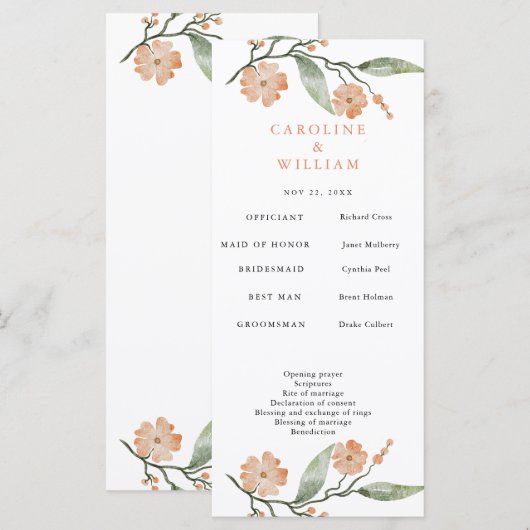Boho Floral Wedding Programmakaart (Voorkant / Achterkant)
