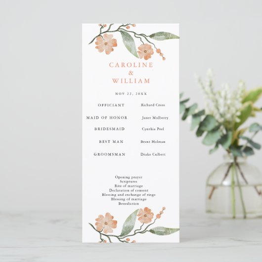 Boho Floral Wedding Programmakaart (Staand voorkant)