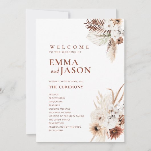 Boho Floral Wedding Programme Kaart (Voorkant)