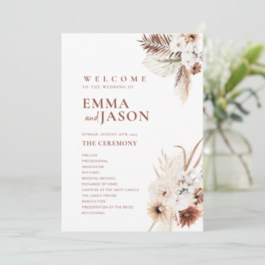 Boho Floral Wedding Programme Kaart (Staand voorkant)