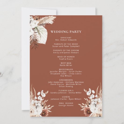 Boho Floral Wedding Programme Kaart (Achterkant)