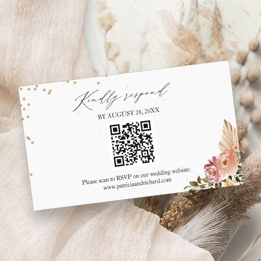 Boho Floral Wedding QR Online RSVP-kaart Informatiekaartje