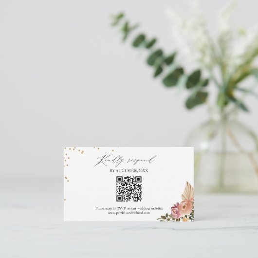 Boho Floral Wedding QR Online RSVP-kaart Informatiekaartje (Staand voorkant)