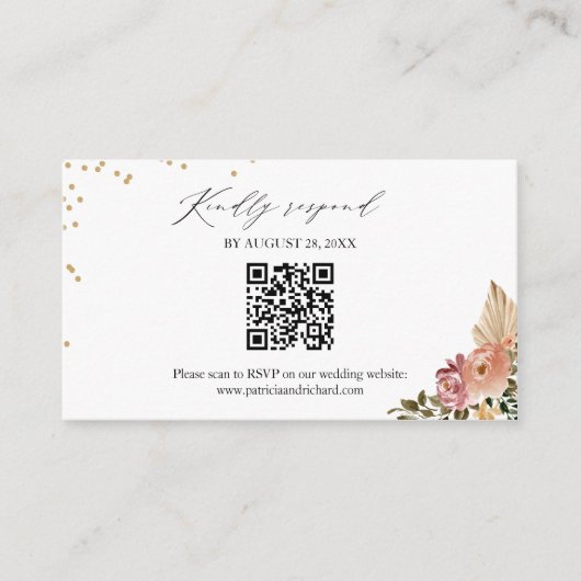 Boho Floral Wedding QR Online RSVP-kaart Informatiekaartje (Voorkant)