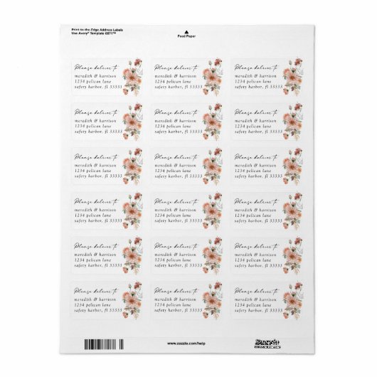 Boho Floral Wedding RSVP Envelop Etiket (Full Sheet)