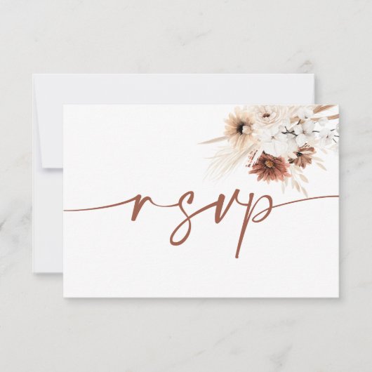 Boho Floral Wedding RSVP Kaart met QR-code Notitiekaartje (Voorkant)
