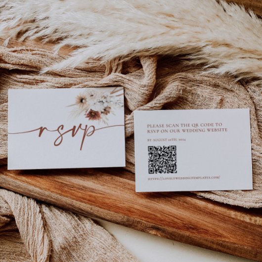 Boho Floral Wedding RSVP Kaart met QR-code Notitiekaartje