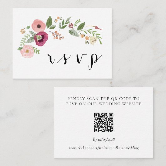 Boho Floral Wedding RSVP QR Code Response Kaart (Voorkant / Achterkant)