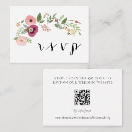 Boho Floral Wedding RSVP QR Code Response Kaart