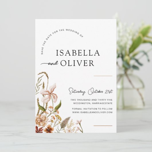 Boho Floral Wedding Save the Date Flat Kaart (Staand voorkant)