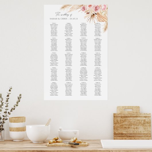 Boho Floral Wedding table Plan-zitplaats Poster (Keuken)