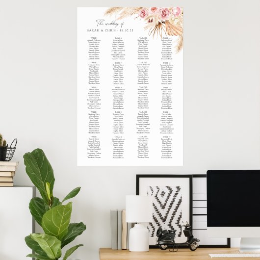 Boho Floral Wedding table Plan-zitplaats Poster (Thuiskantoor)