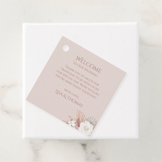 Boho Floral Wedding Welcome Gift Label (In situ)