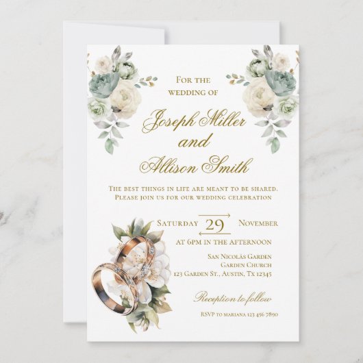 Boho floral wedding with rings kaart (Voorkant)