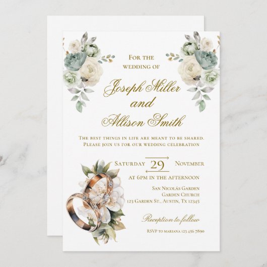 Boho floral wedding with rings kaart (Voorkant / Achterkant)