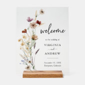 Boho Floral Welcome Wedding Acryl Bord (Voorkant)