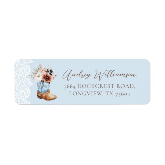 Boho Floral Western Blue Cowboy Boot Baby shower Etiket (Voorkant)